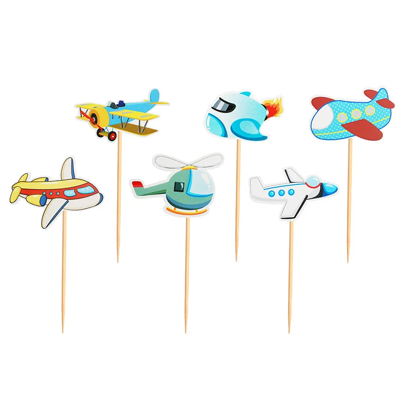 12Pcs Airplane Cupcake Toppers Helicopter Gender Reveal Theme Cake Decoration for Baby Shower Kids Birthday Party Supplies