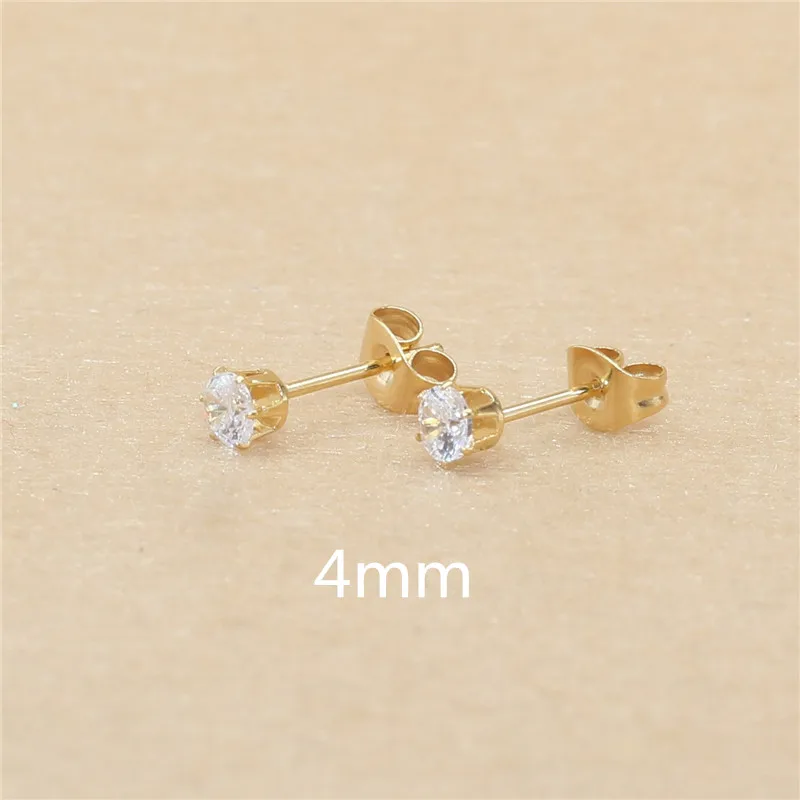 Klassische Ohrstecker aus Edelstahl, weiß, mit AAA-runden weißen Zirkonia-Steinen, 3 mm. – Detail 10
