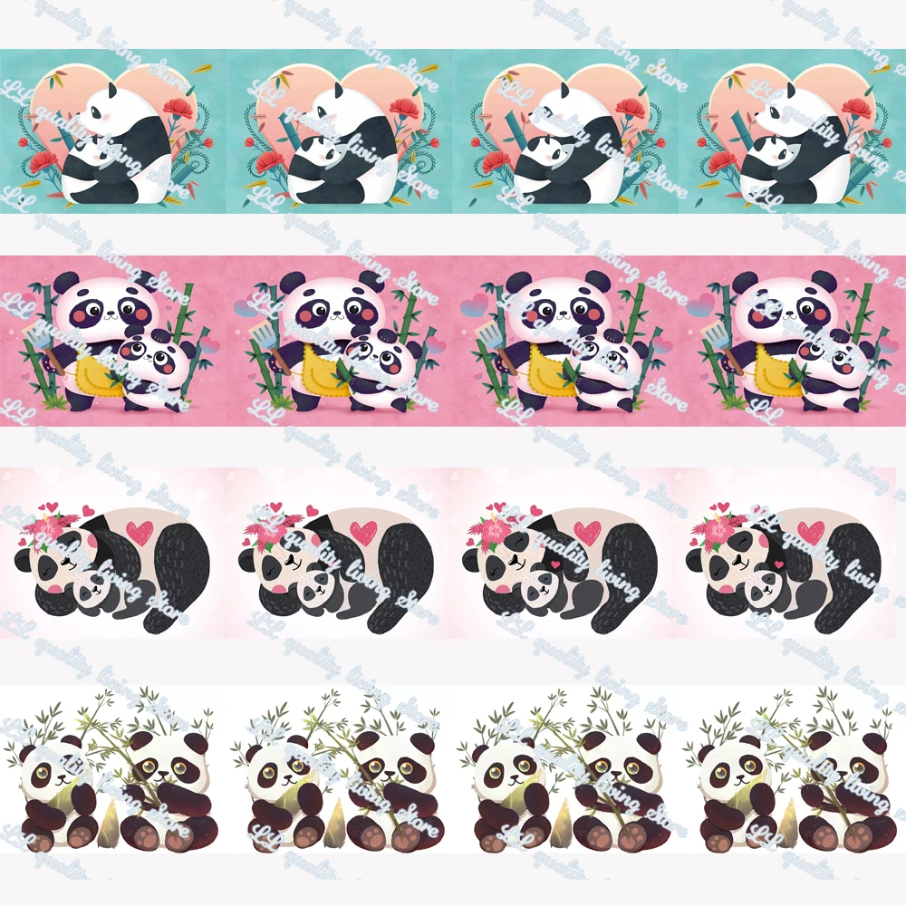 

WL Cartoon Panda Mother and Child Grosgrain Ribbon Gift Wrapping Hair Bow Diy Party Decoration Craft Supplies Animal Collar