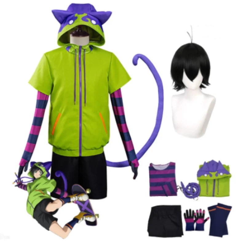 

SK8 Infinity Miya Chinen Hoodies Cosplay Zipper Hooded Jacket Short Tail Gloves Zentai Suit Anime SK Eight Uniform