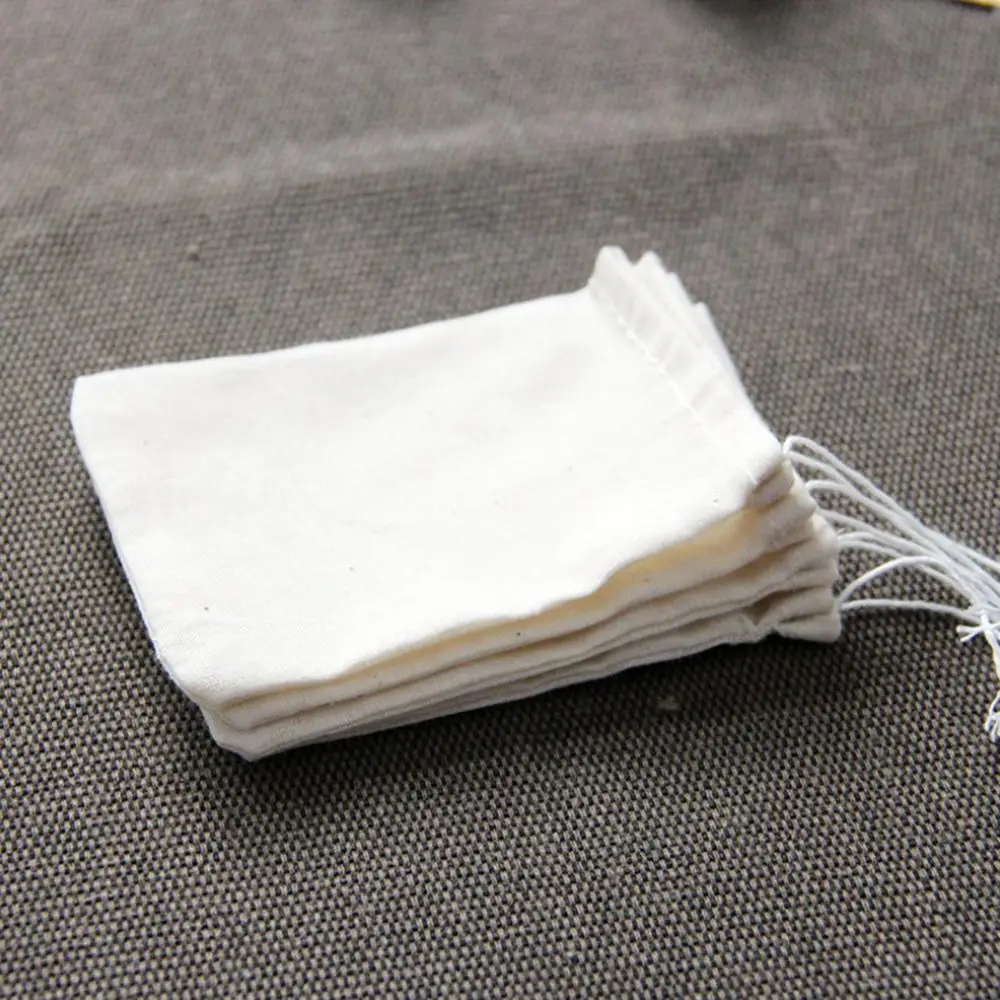 10Pcs Reusable Drawstring Cotton Filter Bags Tea Bag for Herbal Loose Tea Leaves Kitchen Cooking Spice