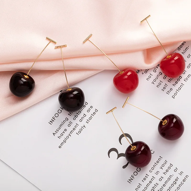 New Cute Simulation Red Cherry earrings Sweet Resin Hot Sale Gold ColorFor Women Girl Student Fruit 1Pair Earring Gift