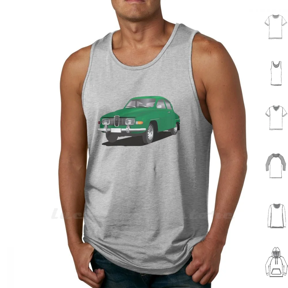 Saab 96 Green Tank Top Cotton Vest Sleeveless Men Women Saab Saab96 Automobile Automobiles Sweden Swedish Sverige Car Bil Auto