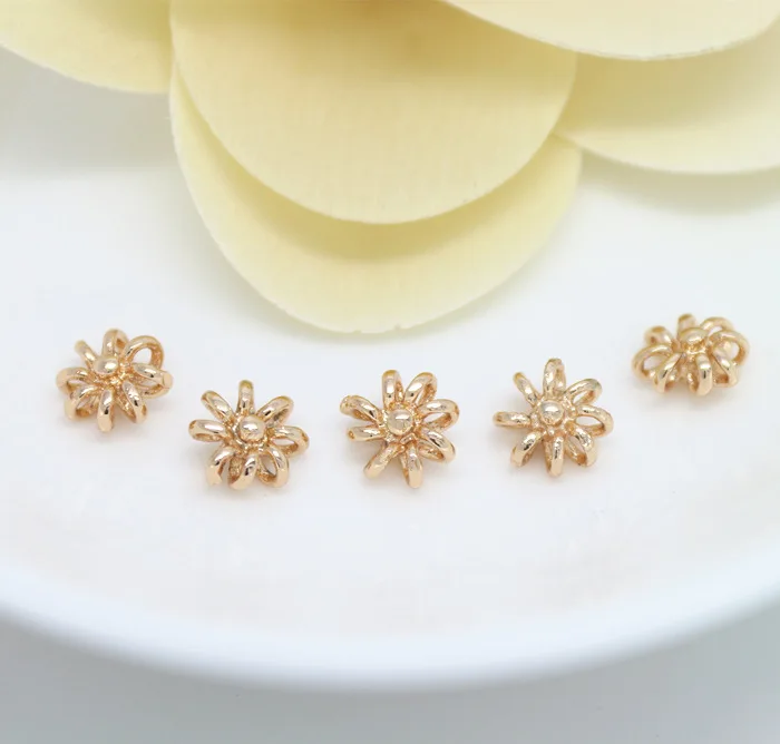 (1582)10PCS 8MM 24K Champagne Gold Color Plated Brass Flower Charms Pendants High Quality Diy Jewelry Accessories