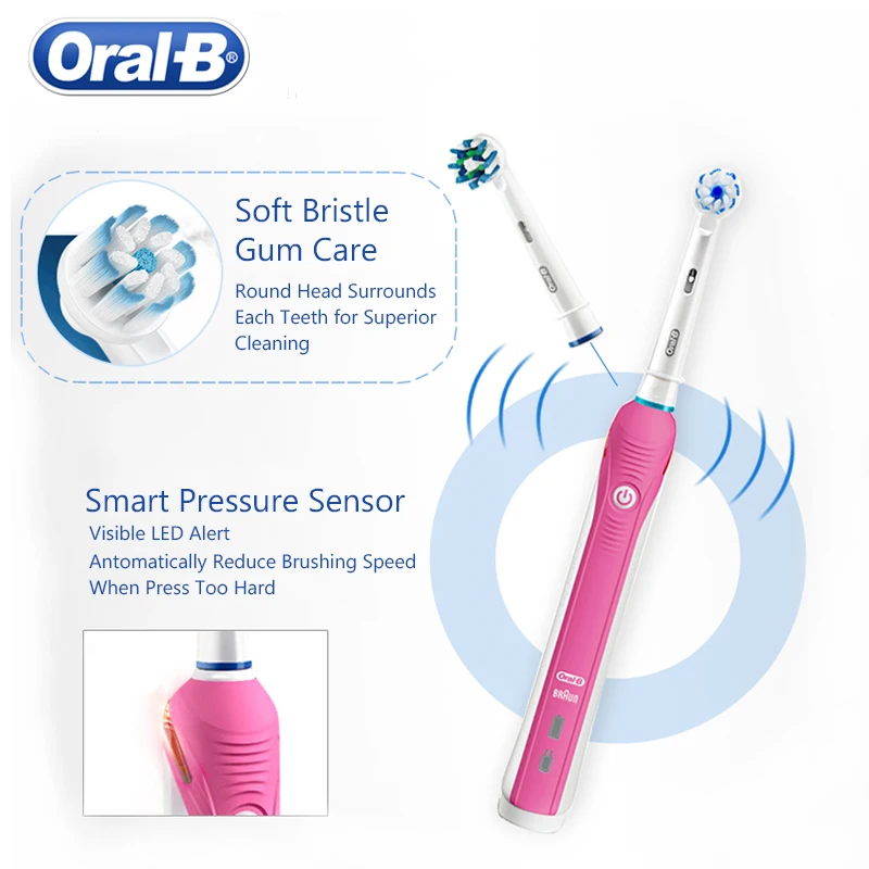 Oral B Pro2000 Smart Electric Toothbrushes D20524 3D Sonic-Rotation Teeth Whitening Rechargeable Visible Pressure Sensor 2 Modes