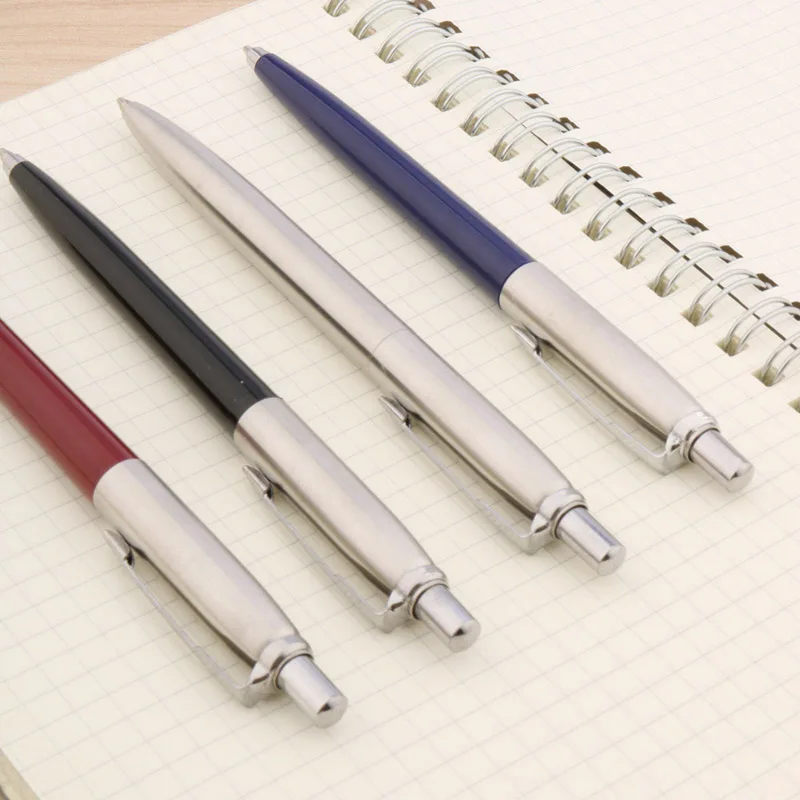 luxury quality 07 metal Ballpoint Pen stainless steel color Press signature pen ball point pen Stationery Office Supplies new