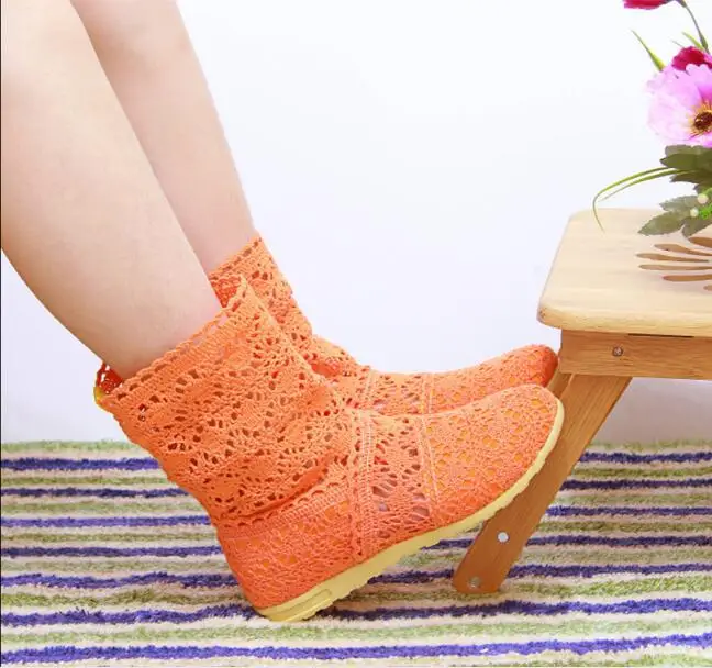 New red black women boots High quality breathable mesh summer ladies flat ankle boots summer women\'s boots fashion Large size