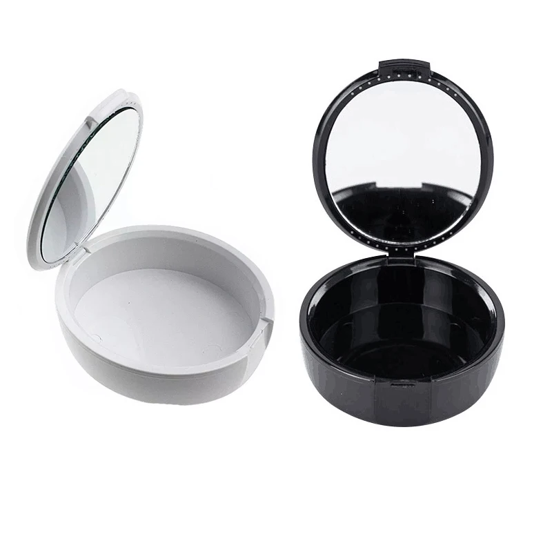 10pcs Orthodontic Retainer Case Dental Container Denture Storage Boxes Black Round Type with Mirror