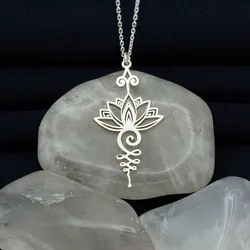 Unalome Pendant Necklace Hippie Necklace.Unalome Necklace with Lotus Flower-Yoga Jewelry