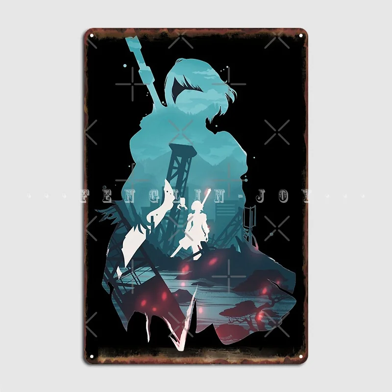 Nier: Automata 2b Metal Plaque Poster Wall Mural Living Room Retro Poster Tin Sign Poster