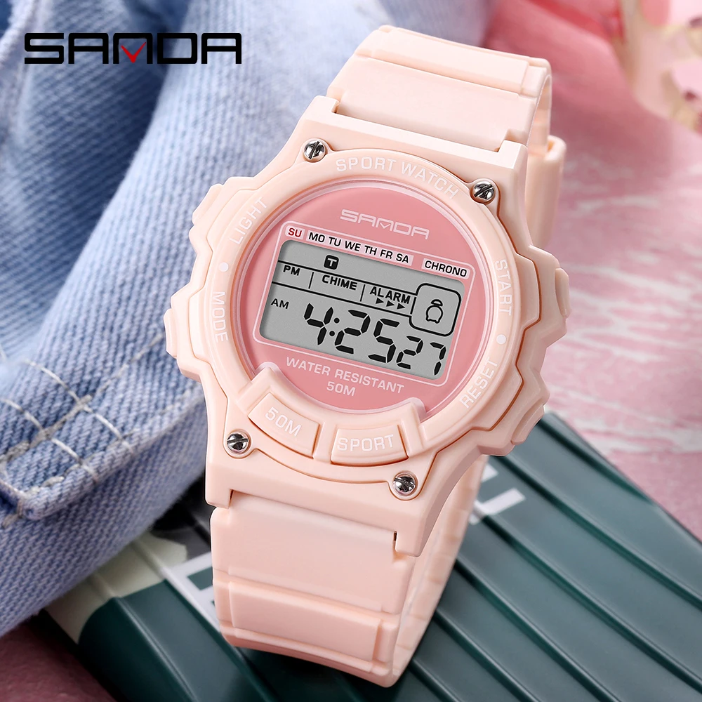 SANDA Sports Women Watch LED Digital Quartz Wrist Fashion Casual Multifunction Waterproof Wristwatches For Clock Relogio  6020