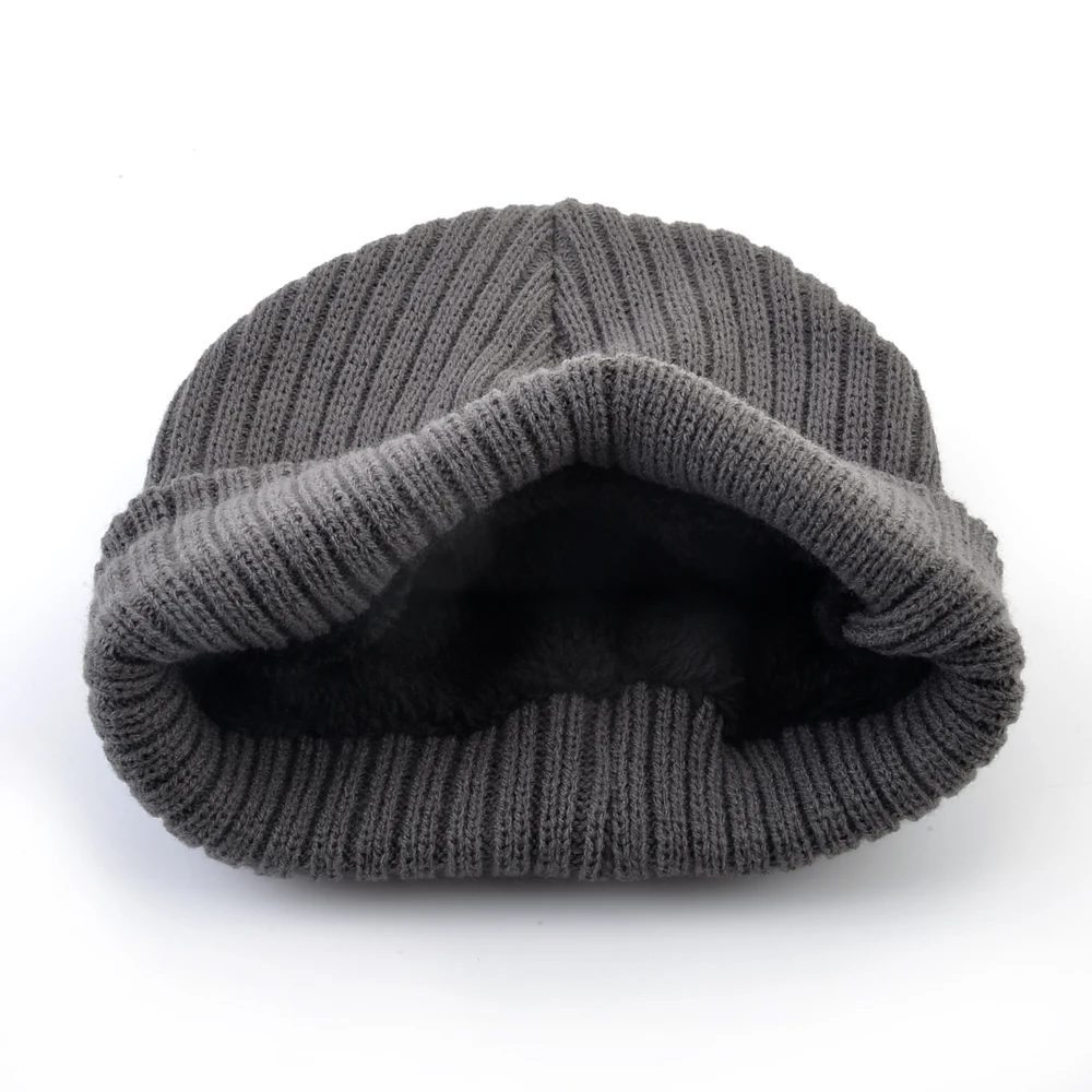 Winter Hats For Men Knitted Wool Solid Color Beanie Hat Men\'s Warm Skullies Cap Knitting Doulbe Layer Thick Outdoor Ski Bonnet