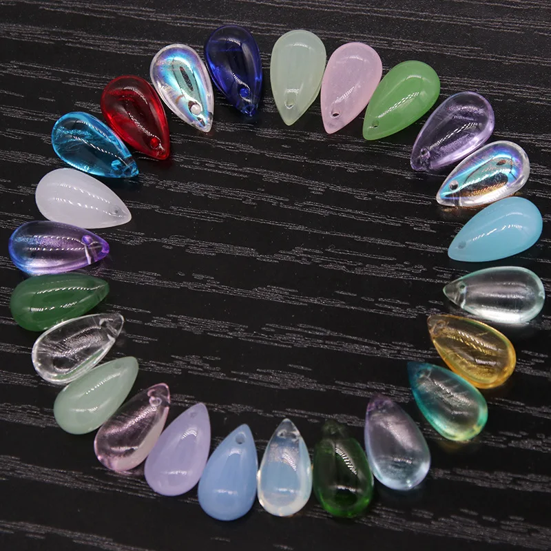 Mibrow 20PCS 7*14mm Waterdrop Glass Beads with Hole Tear Drop Glass Charm Pendant Bead for DIY Jewelry Making Accessories