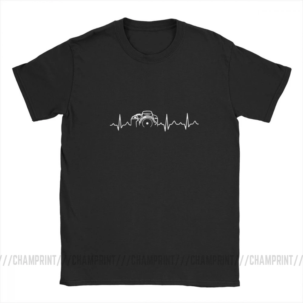 Heartbeat Of Camera T Shirts for Men Cotton Casual T-Shirts Crew Neck Photographer Tee Shirt Short Sleeve Tops Graphic Printed