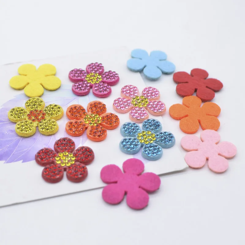 15Pcs/lots Colorful 3D Sew-On DIY Crafts Cute Floret Scrapbooking for Clothing Flower Patches Appliques Rhinestone Flowers