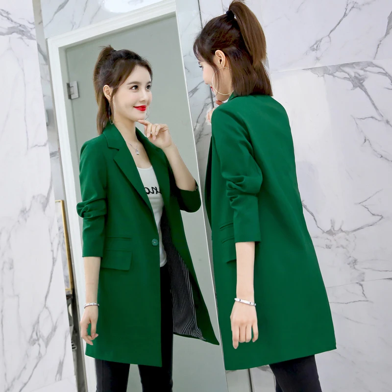 Chaqueta de traje informal para mujer, abrigo ajustado de manga larga con un solo botón, verde y negro, elegante, primavera y otoño