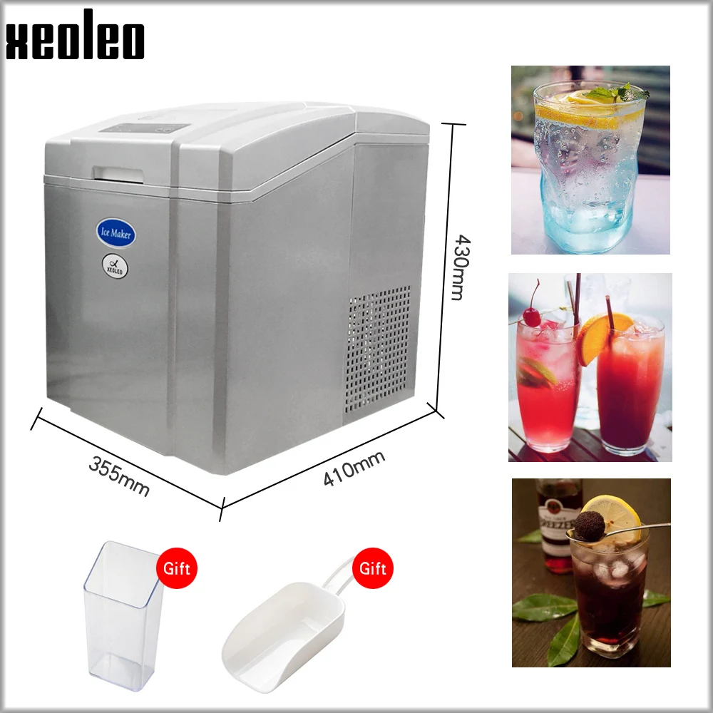Xeoleo Pembuat Es Mini Komersial Mesin Pembuat Es 20Kg/24 Jam Penyimpanan 1.4Kg Mesin Es Tipe Peluru Bundar untuk Teh Gelembung/Kopi/Bar