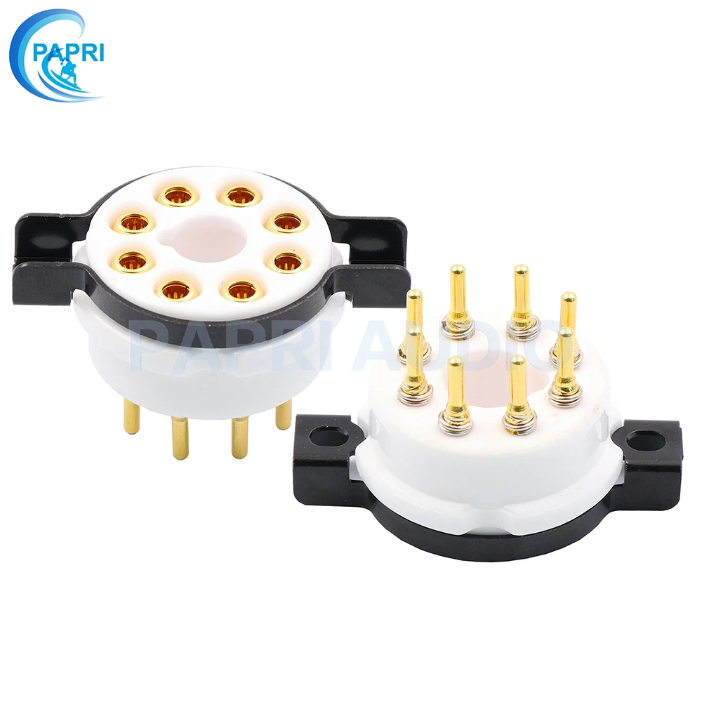 2pcs EIZZ Ceramic 8-pin Tube Holder Beryllium Copper Gold Plated Arge Gallbladder with Eight Legs KT88 6SN7 EL34 6CA7 Plug