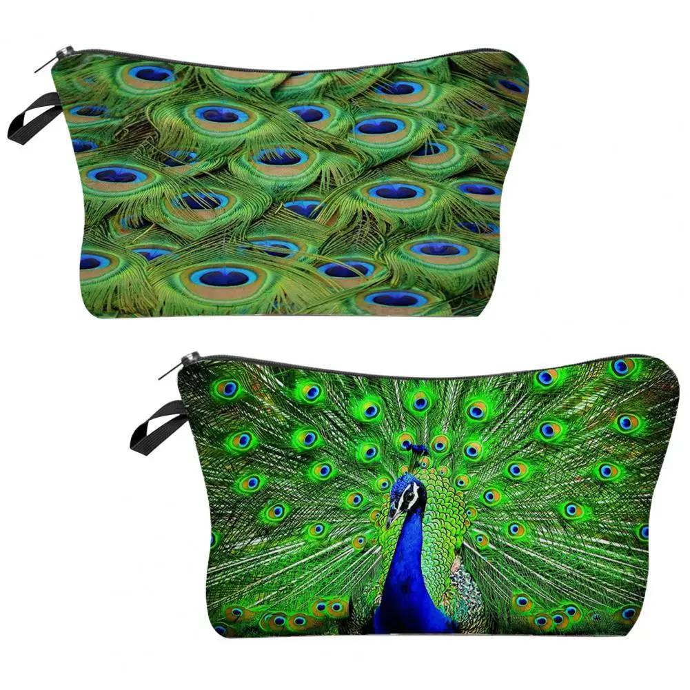 

Makeup Bags Smooth Zipper Cosmetic Bag Polyester Peacock Feather Print Beauty Handbag for Vacation Wash Toiletry Storage Bag