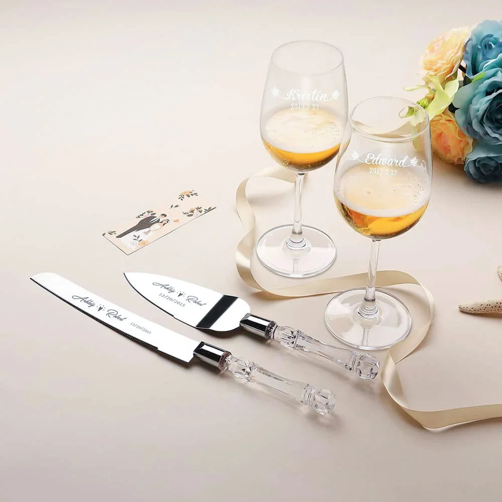 Personalized Wedding Cake Knife Custom Wedding Decoration Cake Cutter Laser Engraved Bridal Wedding Cake Server Set With Name