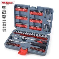 Hi-Spec 126pc 1/4 Drive Socket Set Metric Auto Repair Hand Tool Set with Quick Release Ratchet Socket Wrench Screwdriver Bit Set