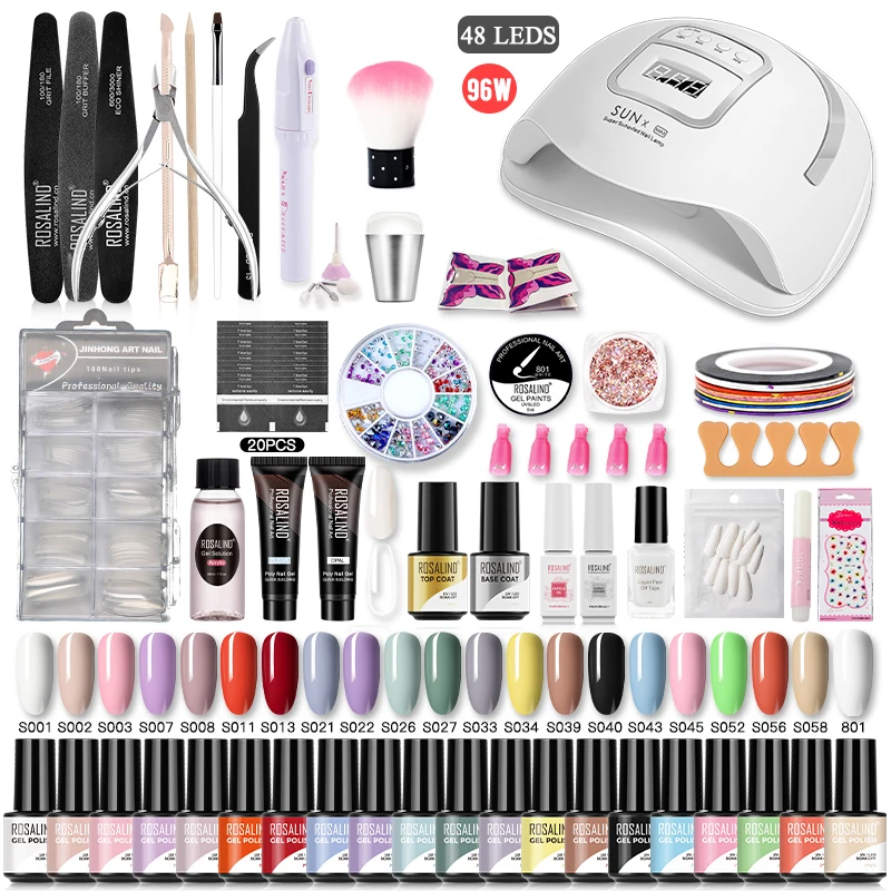 Rosalind Gel Nagellak Kit Uv Soak Off Gel Vernis Professionele Manicure Set Met Lamp Voor Nail Art Base Top jas Nails Gereedschap