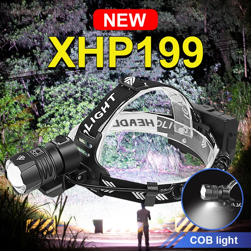 XHP199 Most Powerful LED Headlamp 18650 USB Head Flashlight Rechargeable Head Lamp Light XHP90 IPX8 Waterproof Fishing Headlight