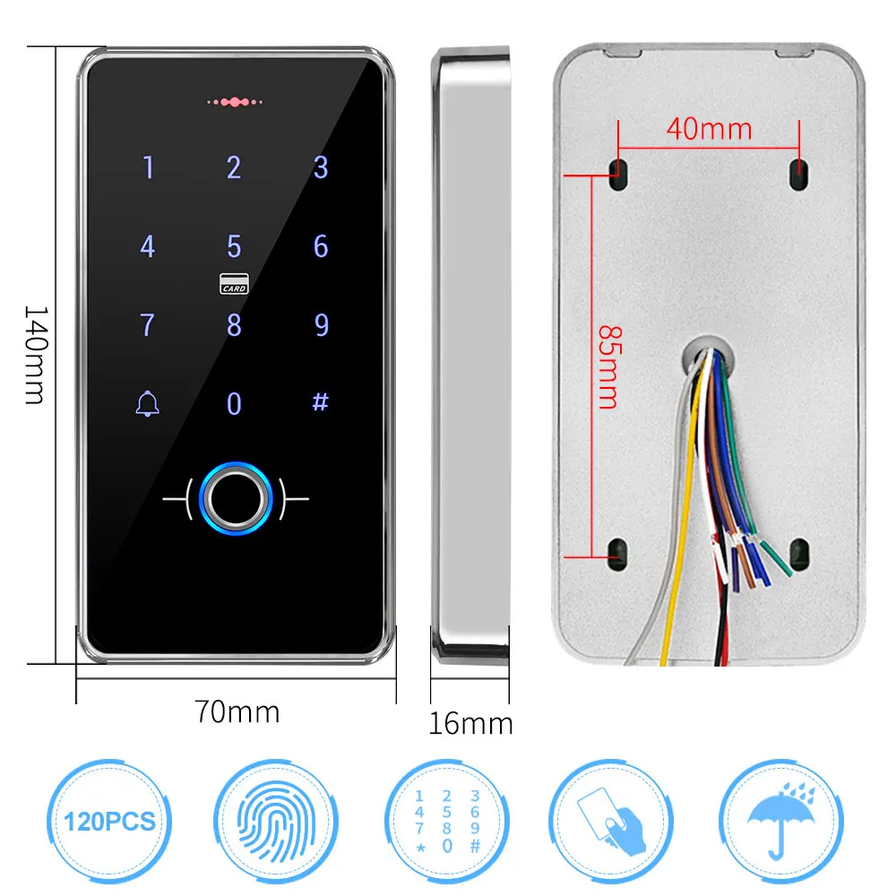 13.56MHz RFID Fingerprint Access Control Keypad IP68 Waterproof  Outdoor Keyboard Touch Panel WG26 / 34 Input, 10pcs Keyfobs