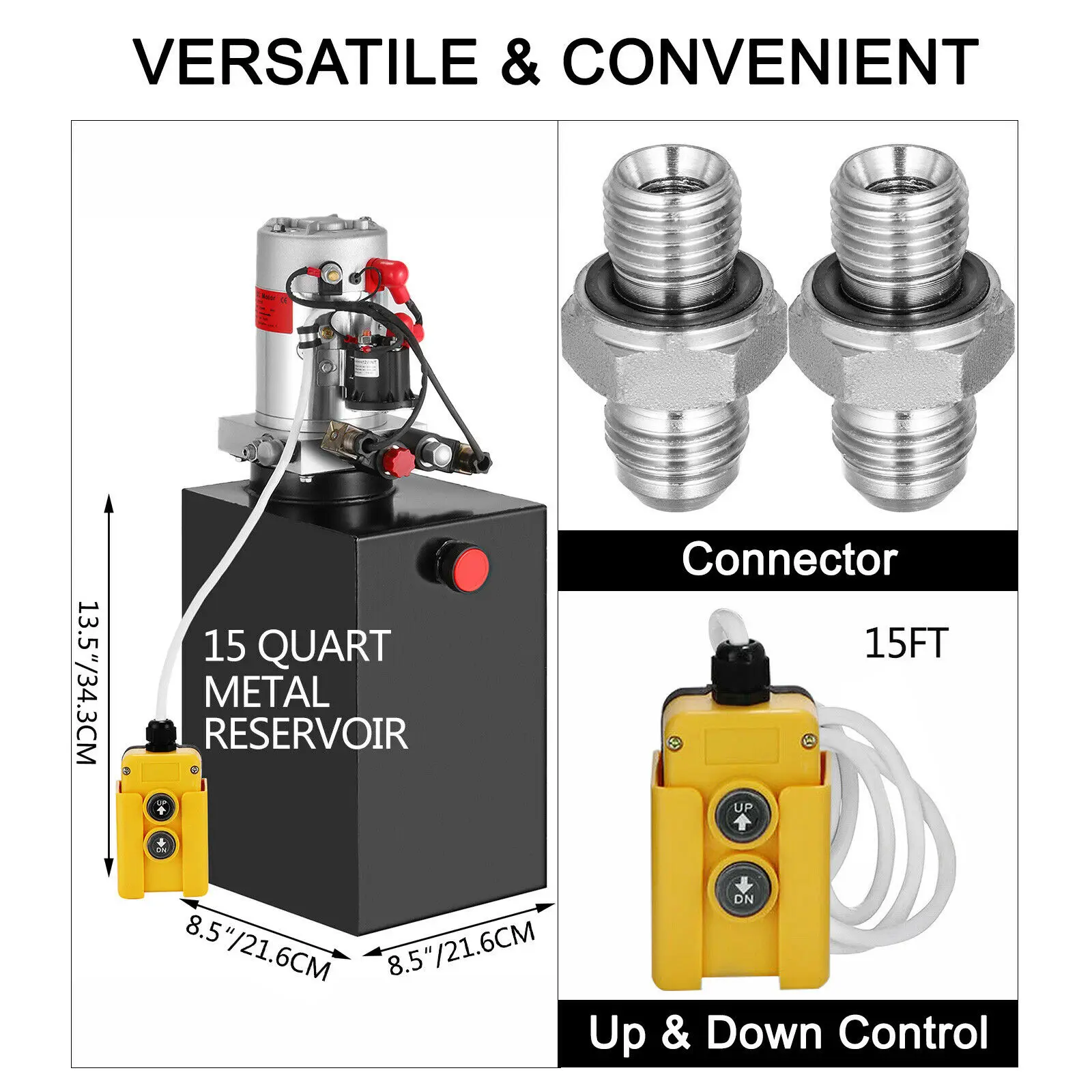 Vevor duplo efeito bomba hidráulica descarga bloco de reboque dc 12v wrecker aço tanque de óleo descarga reboque do carro jake potência de elevação 15l unidade