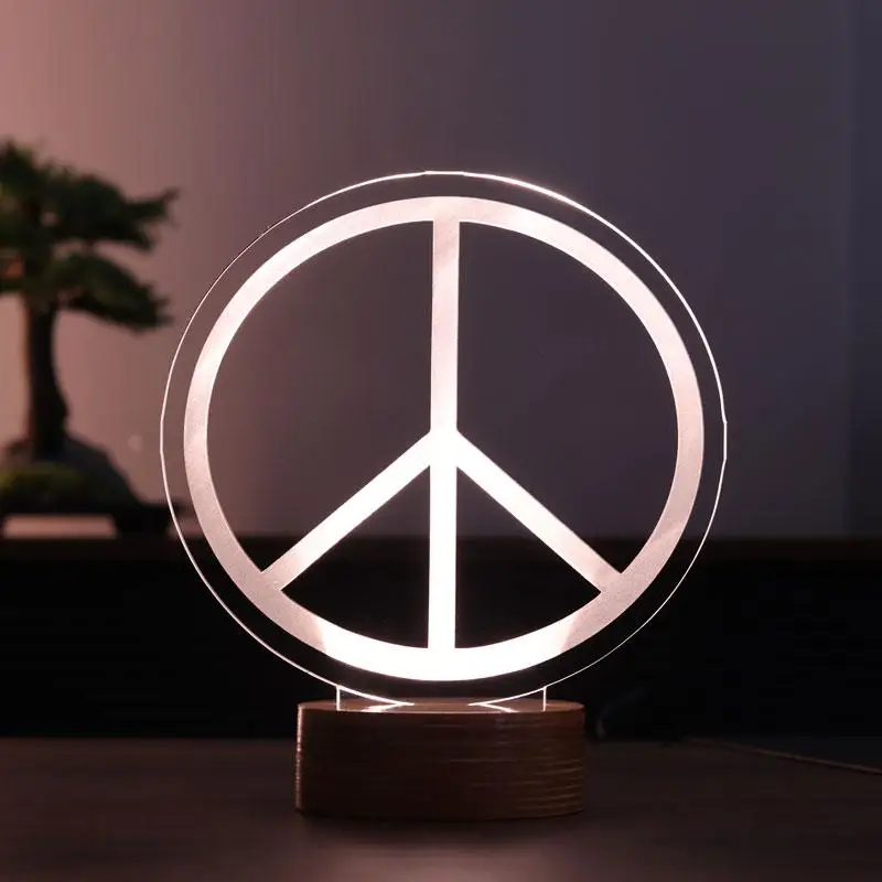 3D Table Lamp Peace Symbol Acrylic Led Illusion 12 Volt Adapter Daylight Design Wood Base Room Decor Anime Wedding Led Lights Room Decor Anime Wedding Stranger Things Led Lights Wedding Decoration Nightlights Bedroom