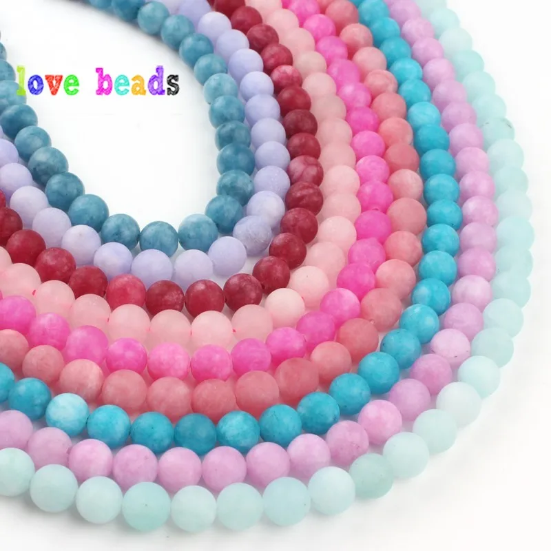 6/8/10mm Matte Stone Beads Dull Polish Amazons Jades Blue Red Pink Round Beads For Jewelry Making 15inch DIY Bracelets