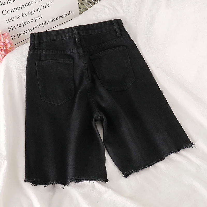 2021 Summer Black Tassel Denim Shorts Women Casual Simple Jeans Hot Shorts Female Cowboy Short Capris Trousers Straight Pants