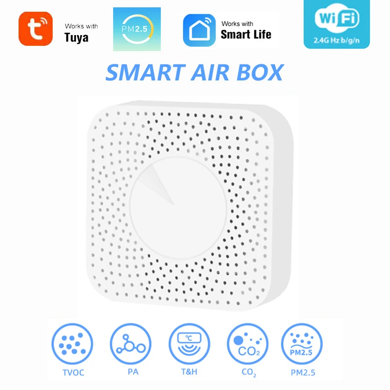 

Aubess Tuya WiFi Smart Air Butler/VOC/CO2/Temperature/Intelligent Sensor/PM2.5 Six-in-One Detection Temperature Humidity Sensor