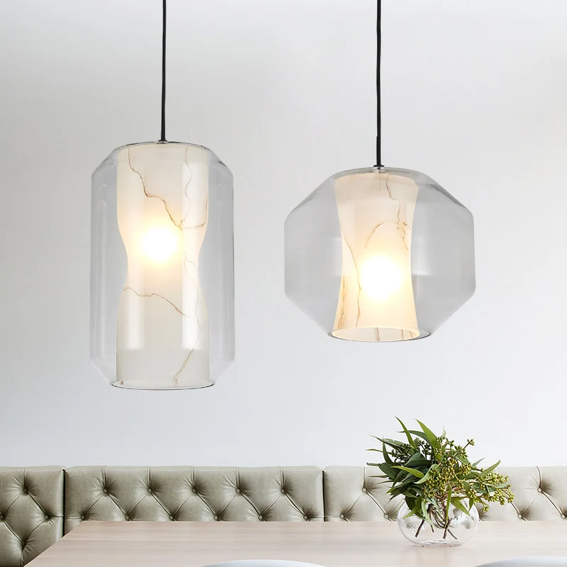 مطعم بار قلادة مصباح ما بعد الحداثة الحد الأدنى الزجاج الأبيض معلقة ضوء الشمال موضة E27 LED الزجاج الإضاءة الإنارة #3