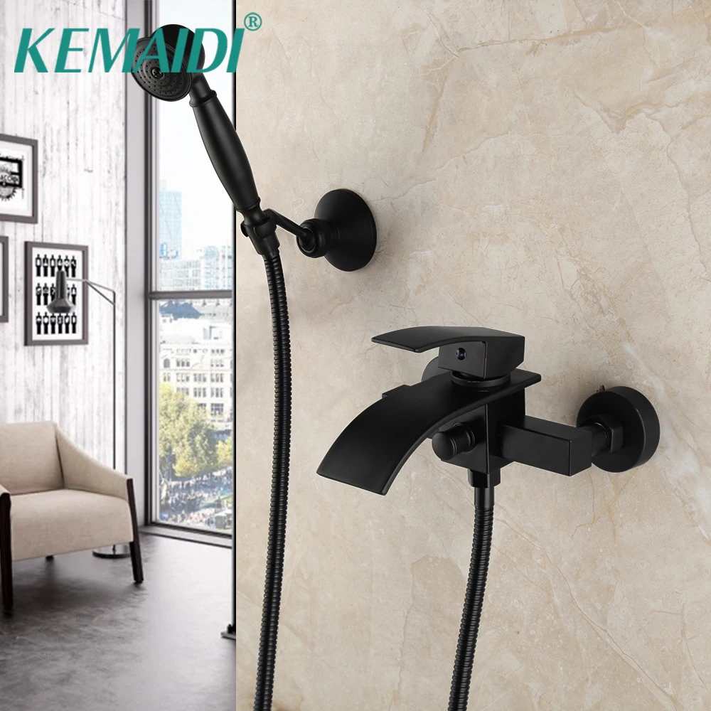 

KEMAIDI Bathroom Shower Faucet Set Mixer Taps Matte Black Wall Mount Rainfall Round Shower Head Bathtub Faucets 2 Functions