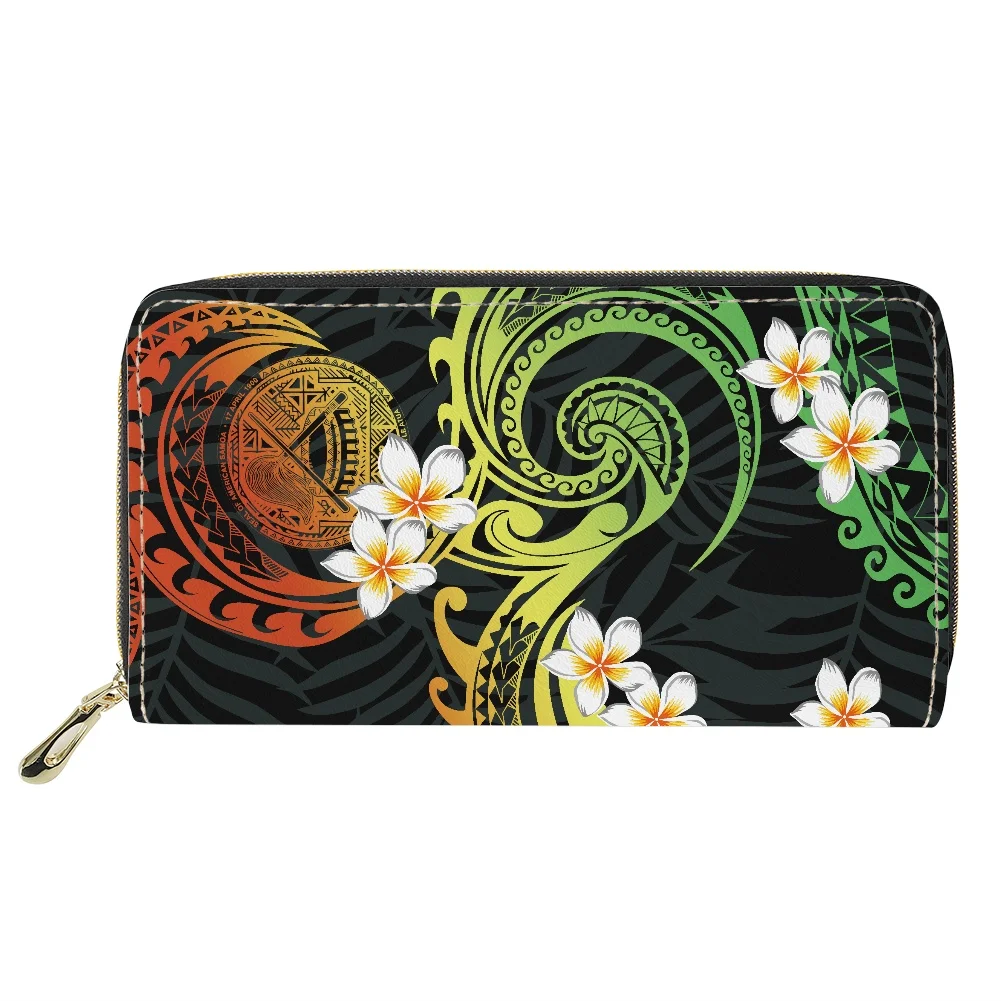 

Hycool Long Women Wallet Hawaii Flower Samoan Tribal Print Wallets For Women Pu Leather Cheap Custom Hand Bag Woman Sac Femme