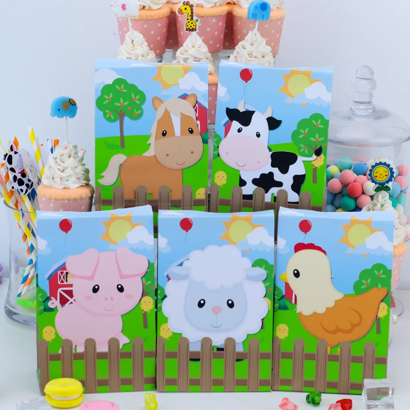 Farm Gift Boxes Candy Bags Animals Party Supplies Treat Box Baby Shower Decoration Sheep Pig Cow Farm House Kids Birthday Decor