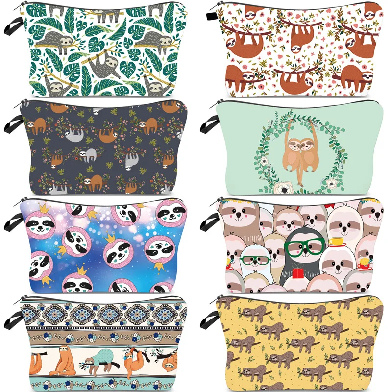 

European and American Sloth Print Cosmetic Bag Clutch Bag Ladies Multi-function Travel Storage Bag Lipstick Bag ID Bag