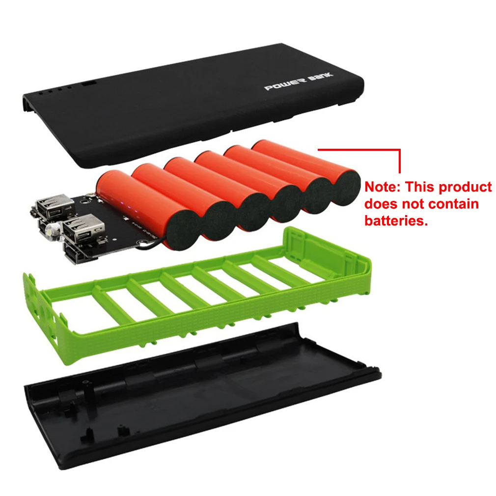 Корпус внешнего аккумулятора со светодиодный ным фонариком, 4 порта USB, 5 В, 2 А, чехол для внешнего аккумулятора, набор для самостоятельной сборки, питание от 6 батарей 18650