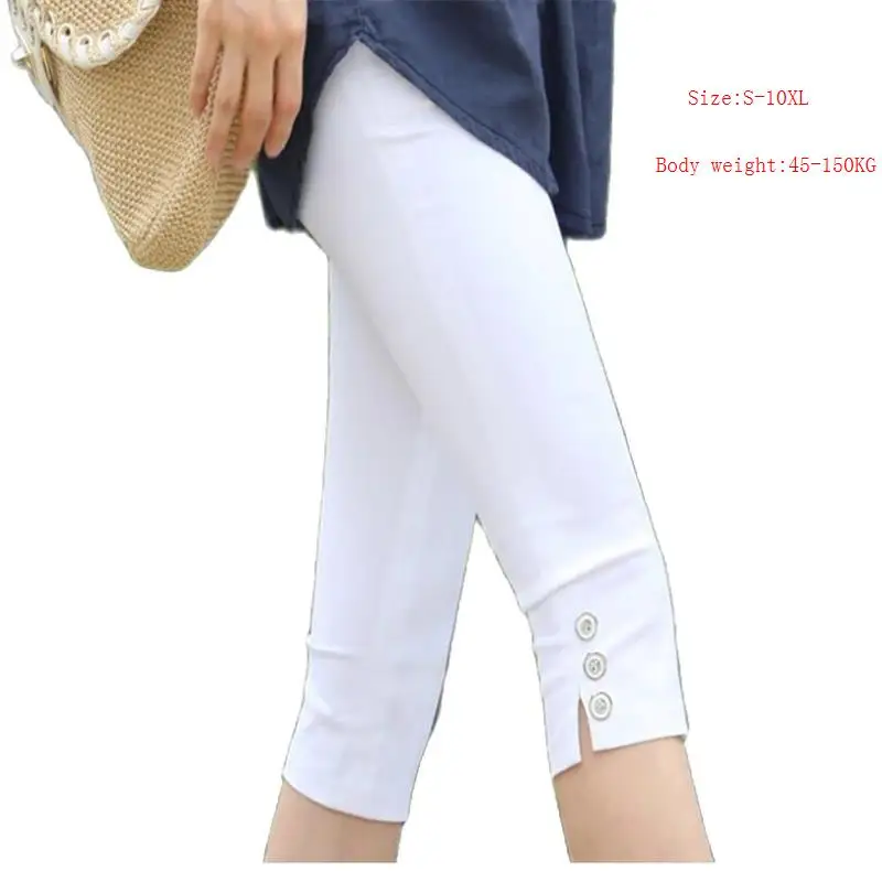 

Women's Breeches Size S-10XL Summer Slim Waist Candy Color Stretch Leggings Capris Fashion Pencil Pants Crops For Female