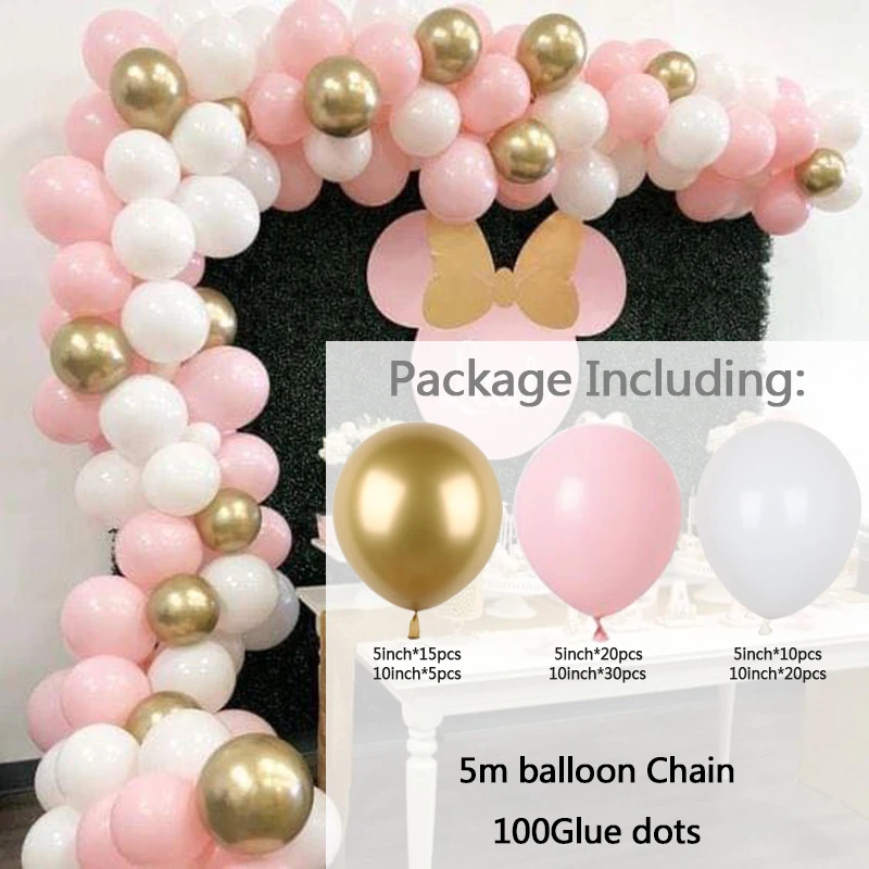 102Pcs Baby Shower Pink Minnie Party Theme Arch Garland Balloons Kits Gold Metallic For DIY Birthday Wedding Globos Kids Gifts