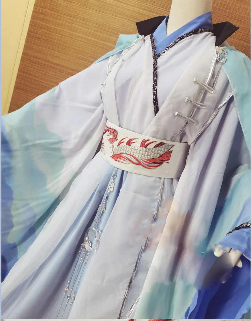 สีขาวสีฟ้าShuiShi Shi WuduชายOfficer Immortalคอสเพลย์Hanfuเครื่องแต่งกายสำหรับTV Play HeavenOfficial 'S Blessing Cos Shui HengTian