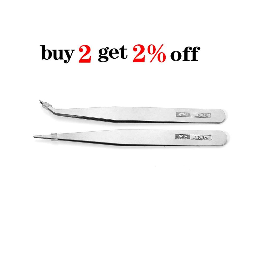 2pcs Anti-Static Excellent Quality Tweezers Bend Long nose Cross Tweezers For intersperse Beads Jewerly Sewing Accessories Tools