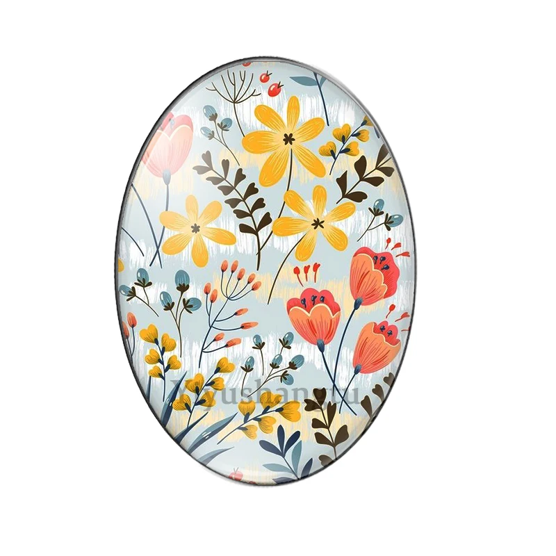 New wildflowers and grass colouful painting 13x18mm/18x25mm/30x40mm Oval photo glass cabochon flat back Making findings