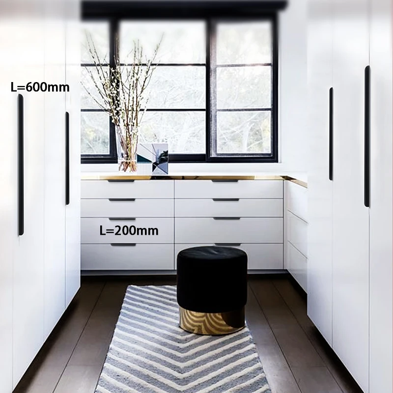 AOYIHOM Modern Simple Shoe Cupboards Wardrobe Door Knob Gold Black Hidden Long Cabinet Handle Aluminum Kitchen Furniture Pulls