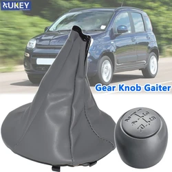 5 Speed Car Gear Shift Knob With Leather Boot Dust Cover For Fiat Panda 2003-2012 500 500c 2007-2013