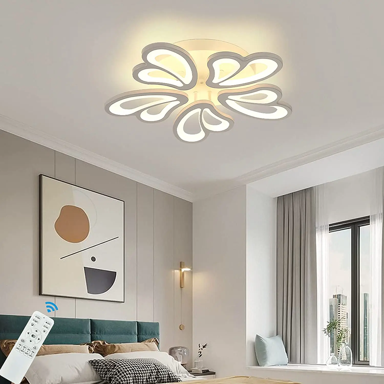 

Modern 36W Ceiling Light Fixture Dimmable LED Flush Mount Chandelier Remote Metal Acrylic Flower Ceiling Lamp for Living Dining