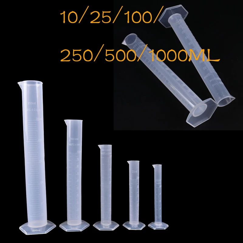 Transparent Measuring Plastic Graduated Cylinder Plastic Trial Test Liquid Tube Lab Tool 10/ 25/ 50/ 100 /250 /500 /1000ml