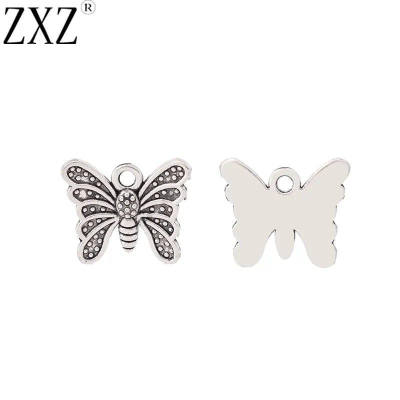 ZXZ 50pcs Tibetan Silver Tone Butterfly Charms Pendants Beads For Necklace Bracelet Jewelry Making Findings 15x13mm