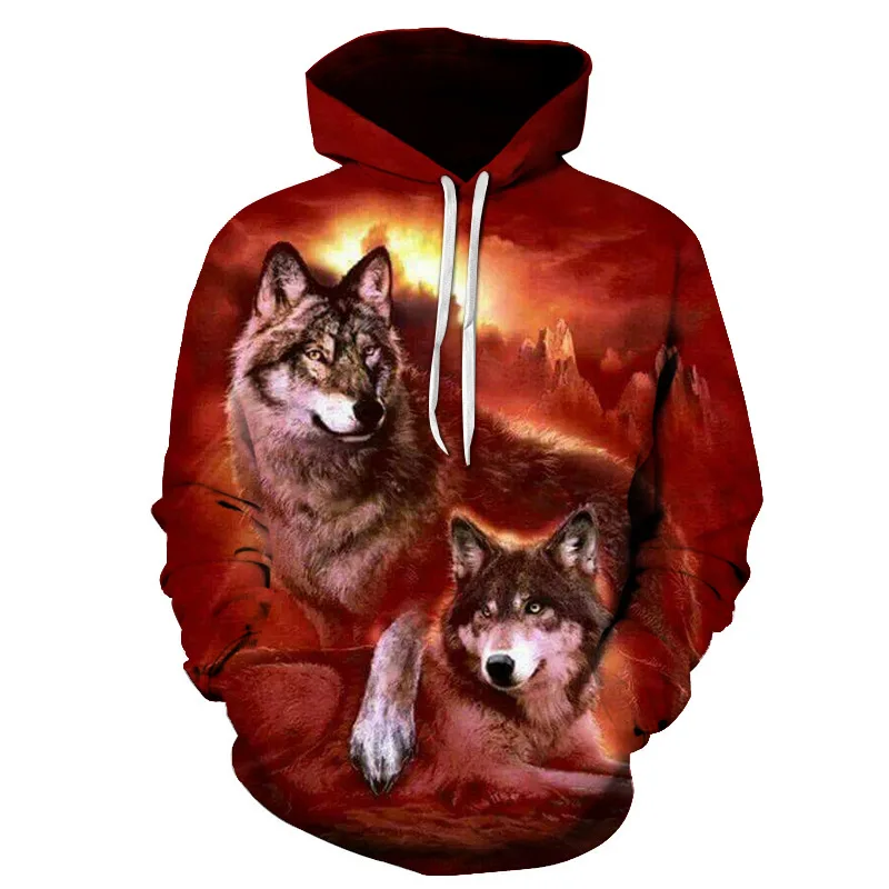 Spring And Autumn Fashion 3D Priting  Sweatshirts Men/Women Hoodies with Hat Printed Wolf Tiger Fox Harajuku Oversized Hoodie